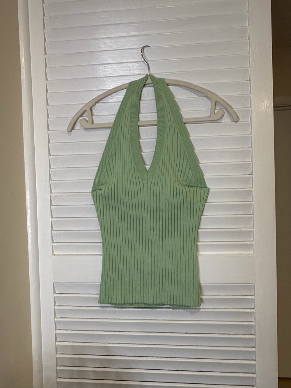 LOFT Green Ribbed Knit Sweater Halter Neck Sleeveless Stretch Tank Top Size M